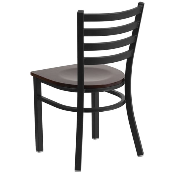 Offex Black Ladder Back Metal Restaurant Chair with Walnut Wood Seat [OFX-368651-FF] - N/A