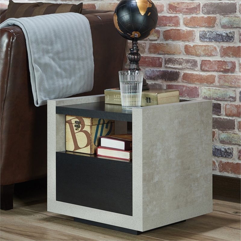 Furniture of America Gare Industrial Wood Storage End Table in Black   Industrial   Side Tables And End Tables   by Homesquare  Houzz