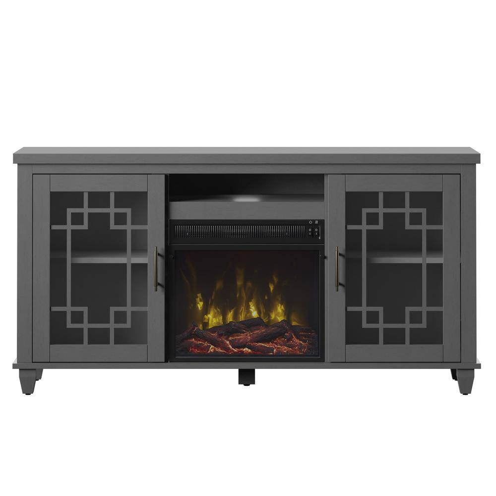 Twin Star Home 54.5 in. Freestanding Electric Fireplace TV Stand in Gray 18MM7655-PG22S