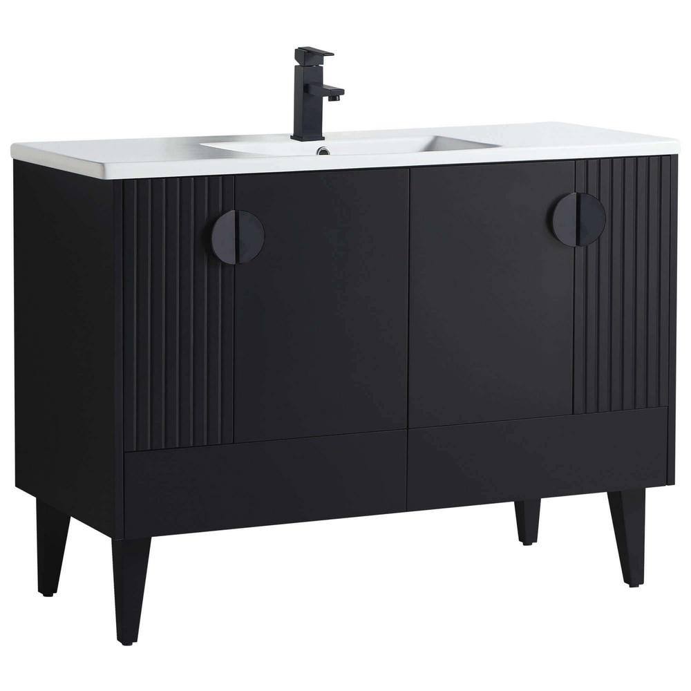 FINE FIXTURES Venezian 48 in. W x 18.11 in. D x 33 in. H Bathroom Vanity Side Cabinet in Black Matte with White Ceramic Top VN48BL-VNHA2BL