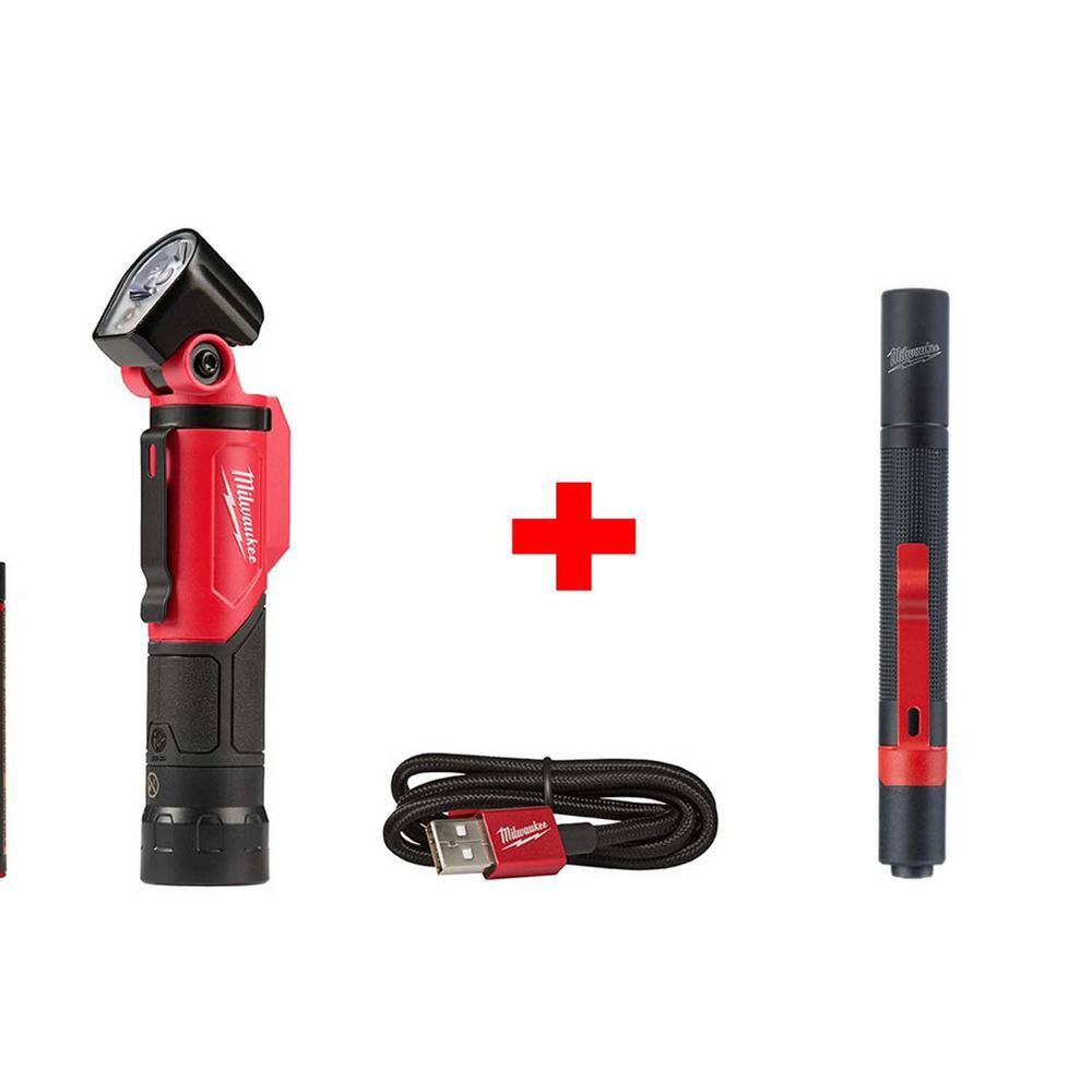 MW 500 Lumens LED Pivoting REDLITHIUM USB Flashlight with 100 Lumens Aluminum Pen Light with Clip 2113-21-2105