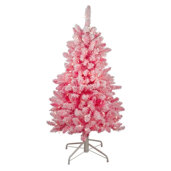 4' Flocked Pink Pine Slim Artificial Christmas Tree Clear Lights