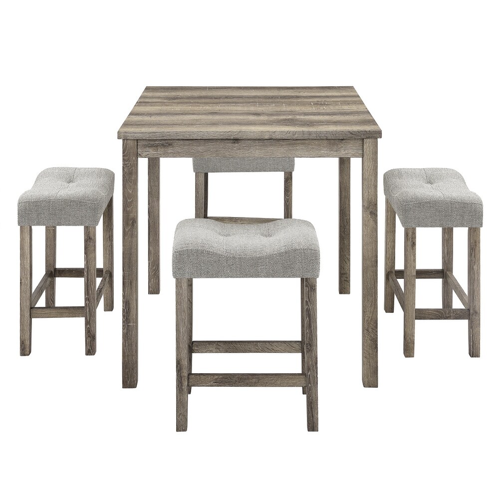 5 Piece Dining Table Set with 4 Bar Stool  Kitchen Wood Pub Bar Table and Chairs Set for Breakfast Nook Small Space  Brown