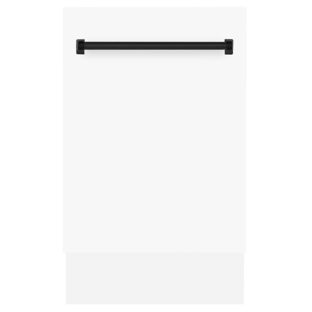 ZLINE Kitchen and Bath Autograph Edition 18 in. Top Control 8-Cycle Tall Tub Dishwasher w 3rd Rack in Matte White  Matte Black DWVZ-WM-18-MB