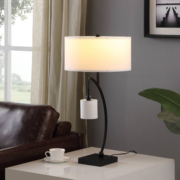 Contemporary Arc With Hanging Pendulum Metal Table Lamp Black Ore International