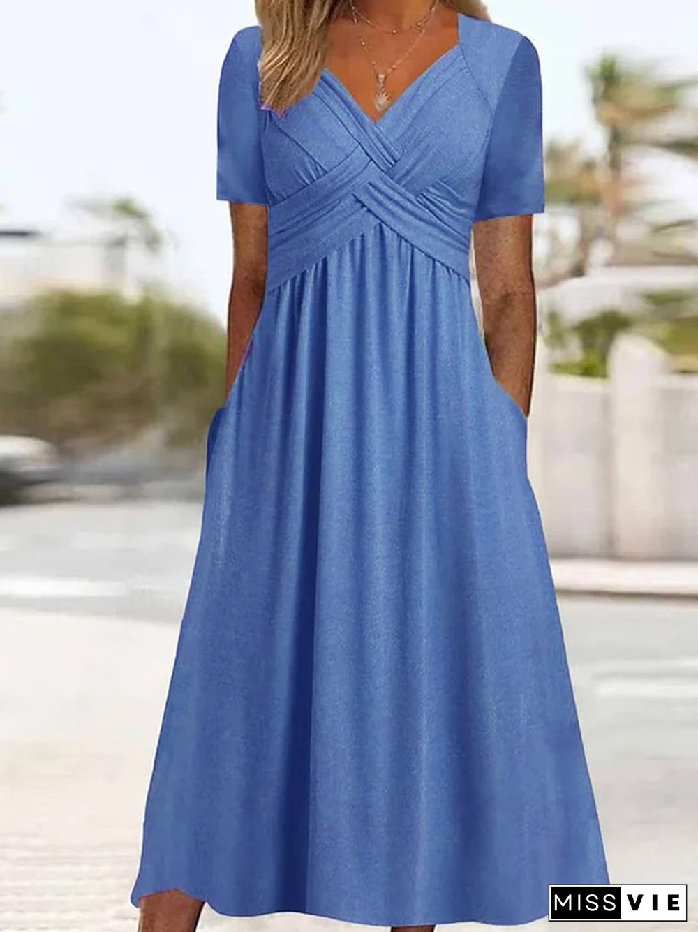 Women Casual Plain Natural Regular Fit Sweetheart Neckline Fit & Flare Maxi Dress