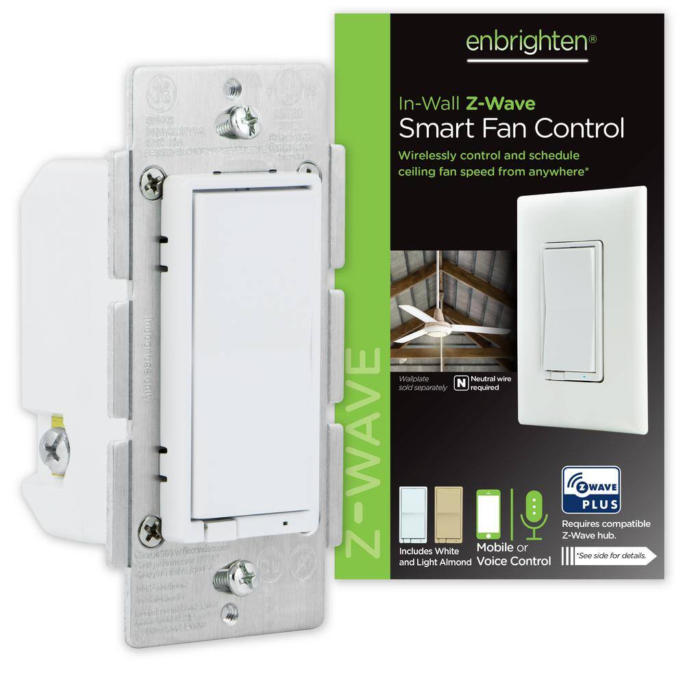 Enbrighten Z-Wave 2.5 Amp Smart Paddle Light Switch In-Wall Fan Control in White and Light Almond 55258