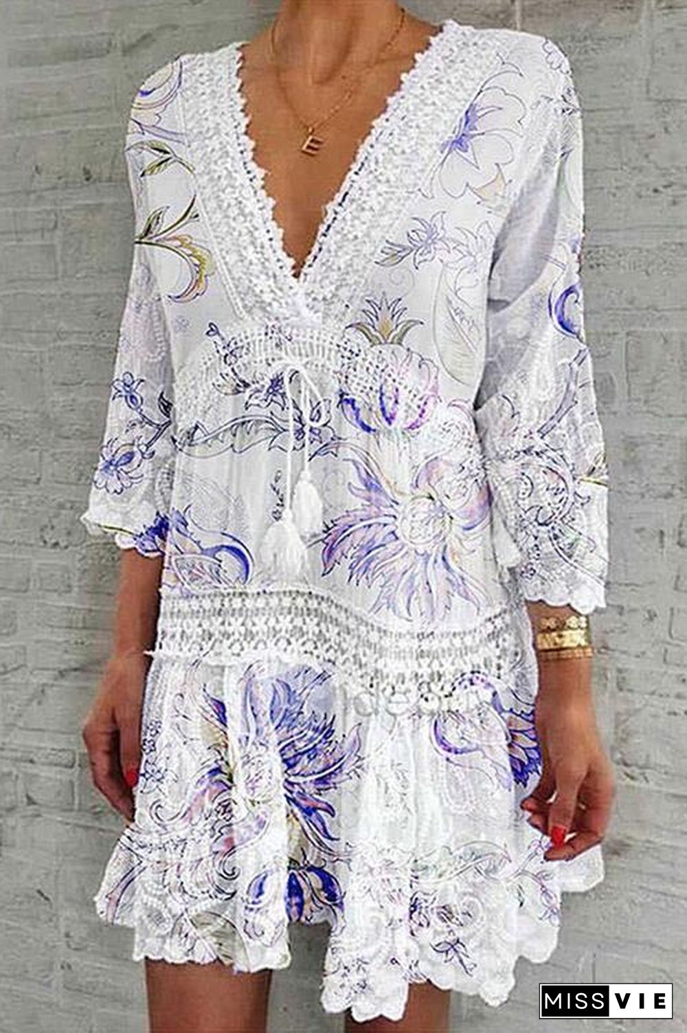 Floral Print Long Sleeve Mini Dress