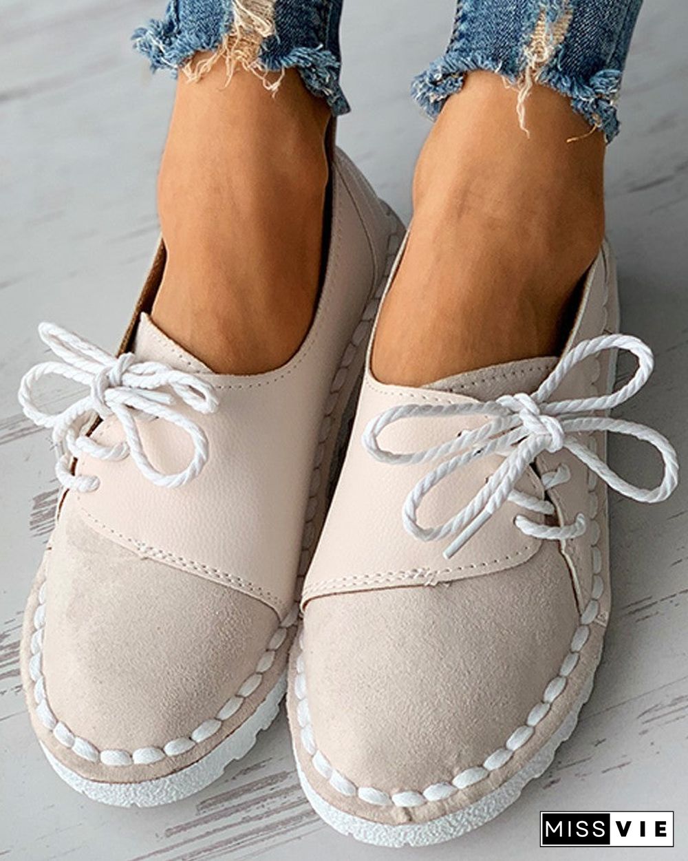 Colorblock Lace-up Casual Slip-On Flats