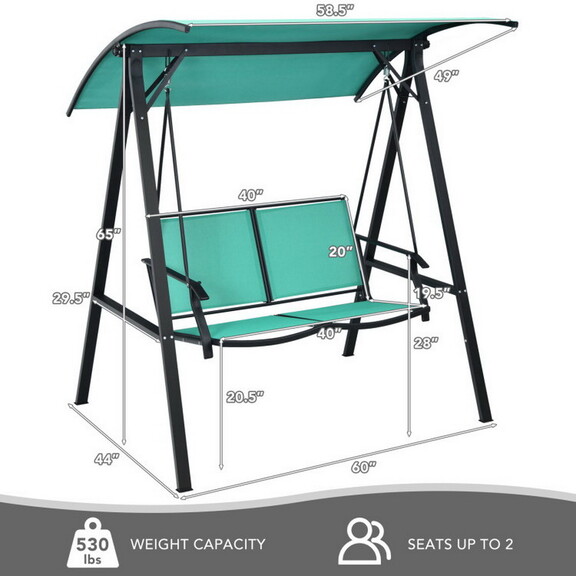 Costway 89547213 Outdoor Porch Steel Hanging 2 Sea...