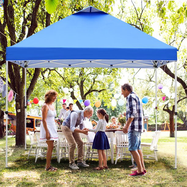 Outdoor Basic 10' x 10' Pop up Canopy Tent Outside Canopy, One Push Tent Canopy with Wheeled Carry Bag, Extra 8 Stakes and 4 Ropes, Blue