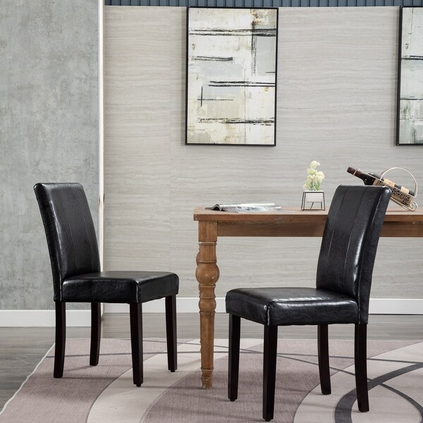 Leatherette Dining Chairs Solid Wood Set of 2