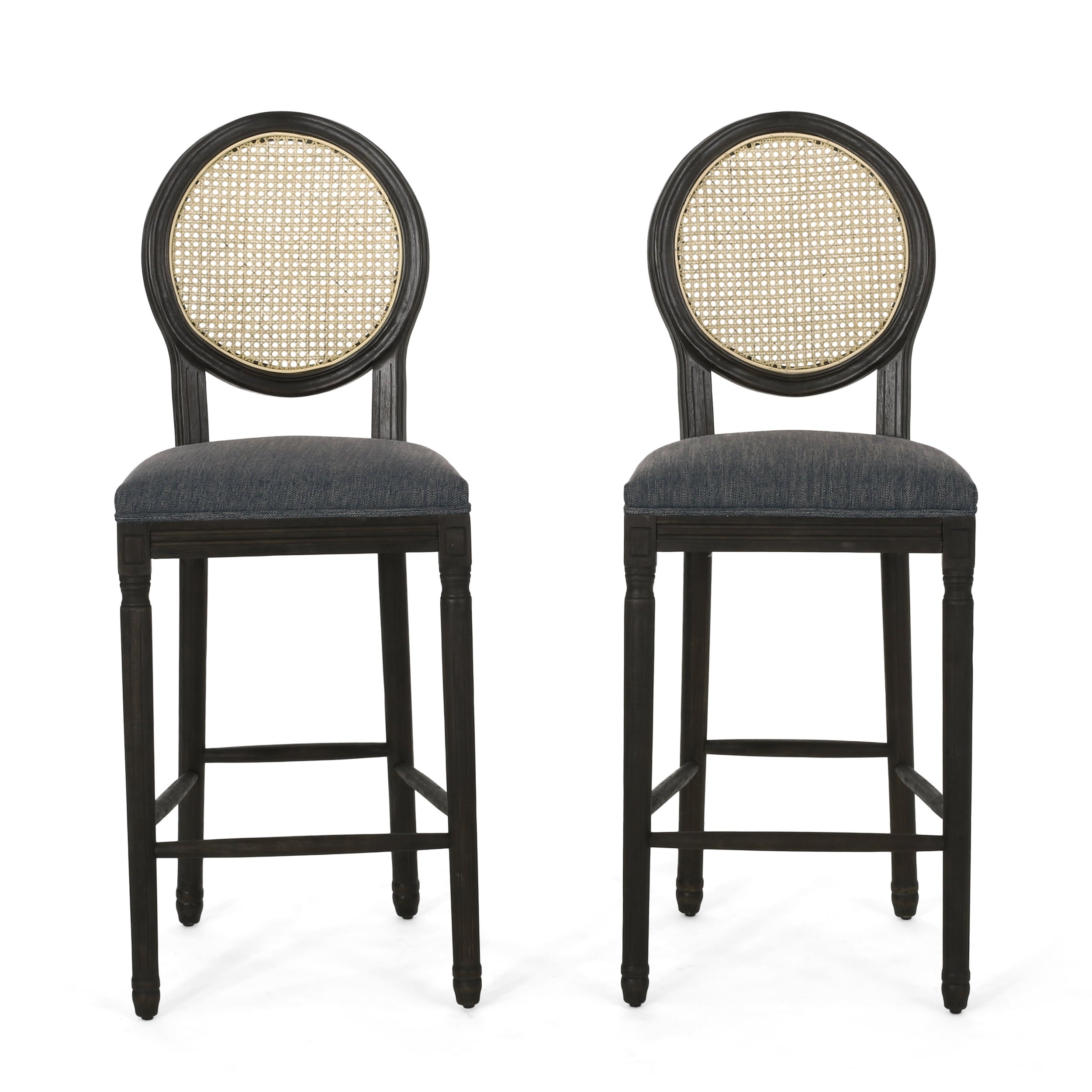 Chardean Upholstered Wood Barstools， Set of 2， Charcoal