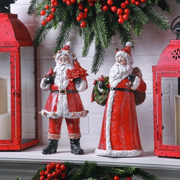 12 Resin Santa W/Cardinals Set of 2