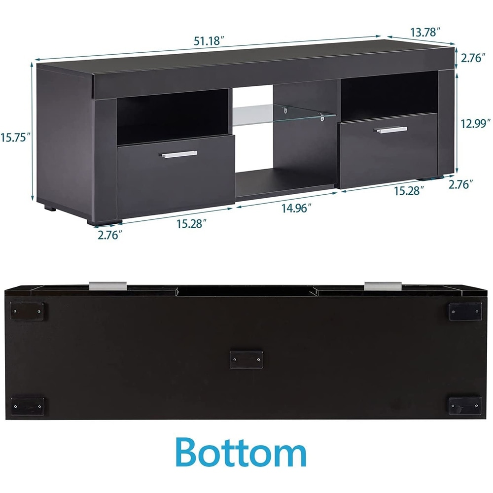 Modern LED TV Stand Media Console with LED lights  High Glossy   51L*14W*16Hinch