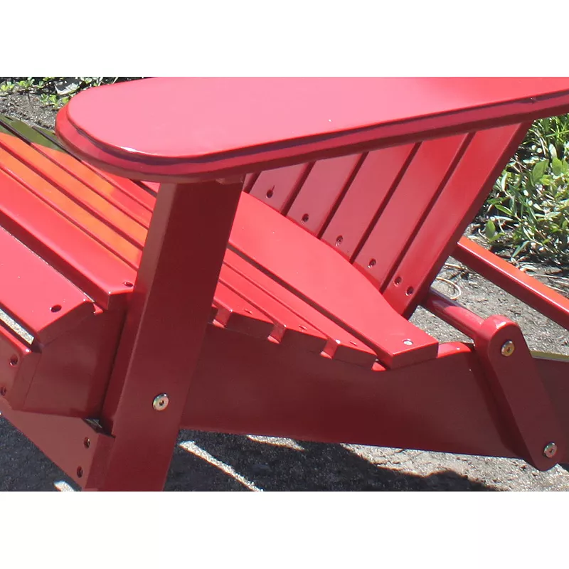 Northbeam Outdoor Portable Foldable Wooden Deck Lounge Chair W/ Side Table， Red