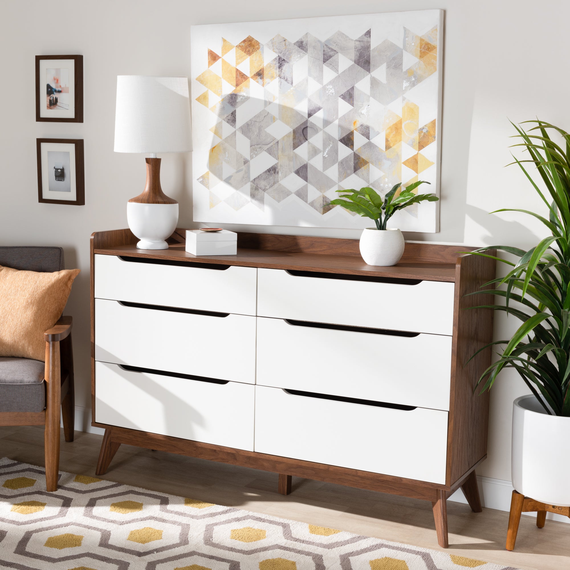 Bartel Modern White and Walnut Wood 6-Drawer Storage Dresser by Bellamy Studios