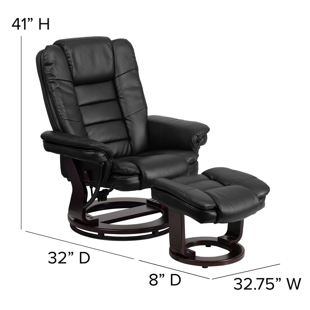 Contemporary LeatherSoft Recliner with Horizontal Stitching and Ottoman