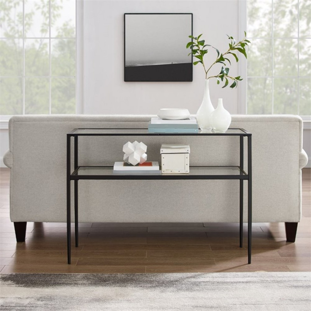 Bowery Hill Transitional Console Table in Matte Black Finish   Midcentury   Console Tables   by Homesquare  Houzz