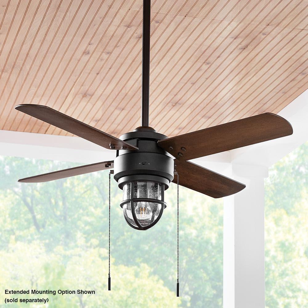 Hampton Bay Cedar Lake 44 in IndoorOutdoor LED Matte Black Damp Rated Ceiling Fan with Light Kit Downrod and 4 Reversible Blades