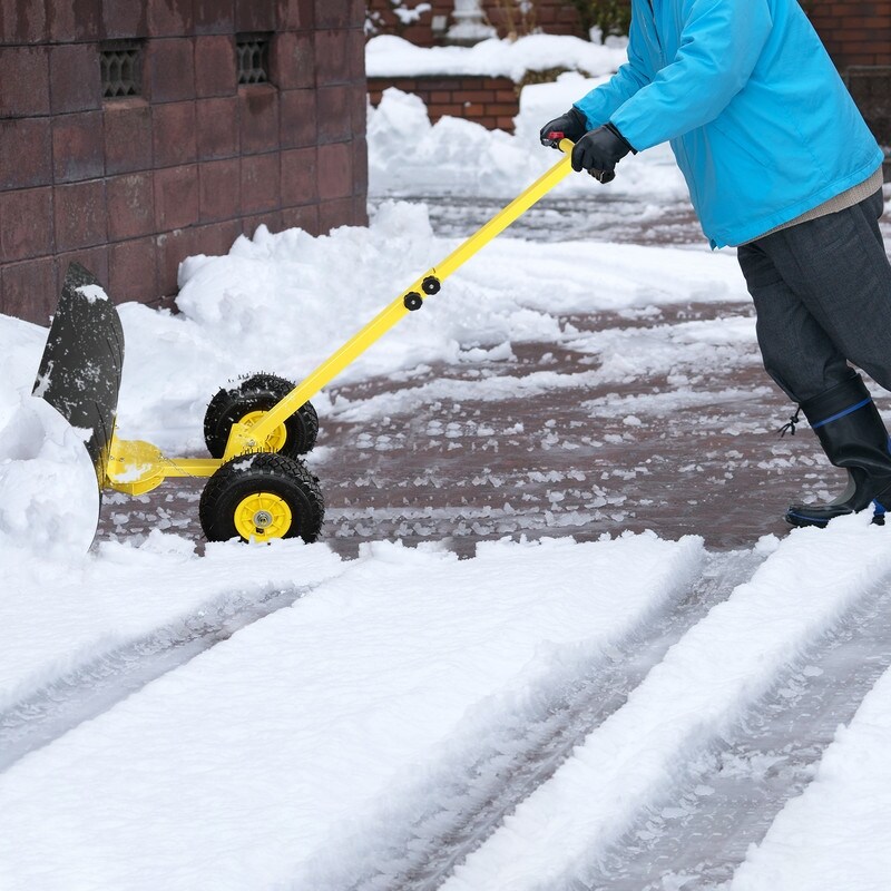 Heavy Duty Rolling Snow Pusher with Wheels and Adjustable Handle   Snow Pusher