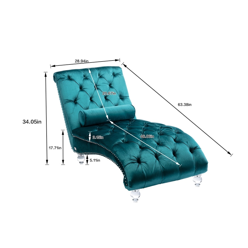 Velvet Concubine Sofa Chaise Reclining Lounger Sofa with Acrylic Feet