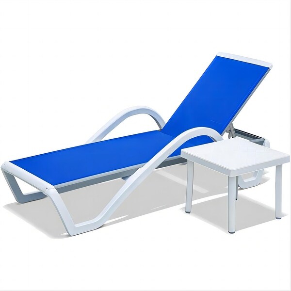 Adjustable Lounge Chairs Pool Side Chaise Lounge with Plastic Table