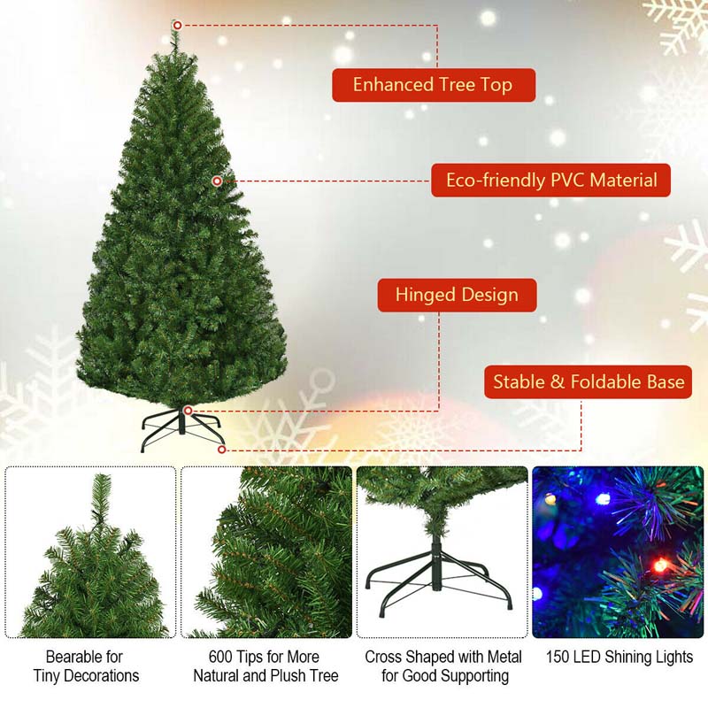 Premium Hinged Prelit Artificial Christmas Tree with Multi-Color LED Lights, 11 Lighting Modes, Metal Stand