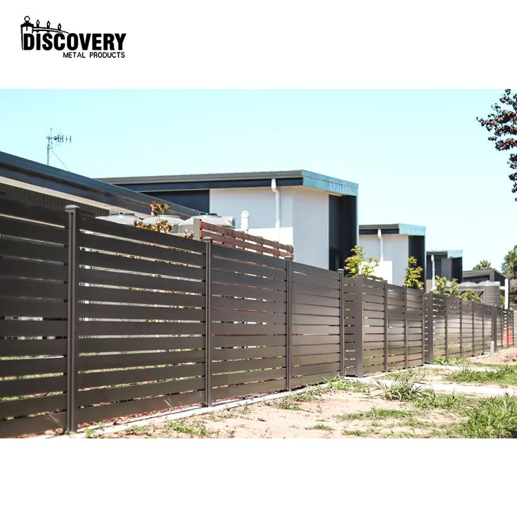 China supply garden yard aluminum slat fence black powder coated security fence panel modern houses metal fencing