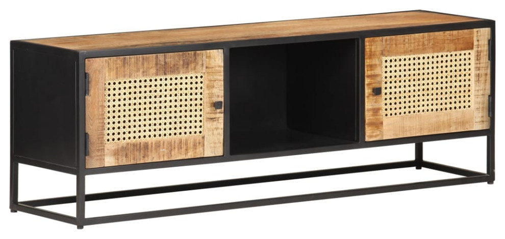 vidaXL TV Stand TV Unit Sideboard Cupboard Rough Mango Wood and Natural Cane   Tropical   Entertainment Centers And Tv Stands   by vidaXL LLC  Houzz