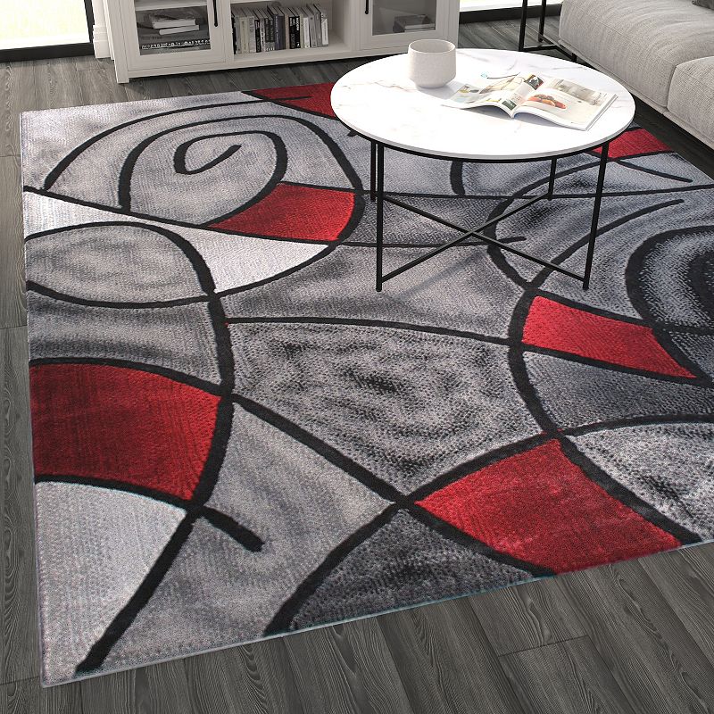 Masada Rugs Masada Rugs Trendz Collection 8'x10' Modern Contemporary Area Rug in Red， Gray and Black