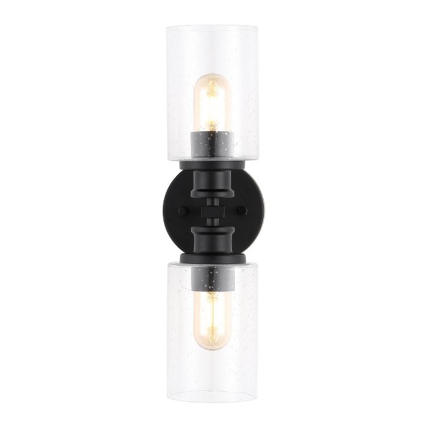 Led 2 light Jules Edison Cylinder Iron seeded Glass Contemporary Wall Sconce Black Jonathan Y