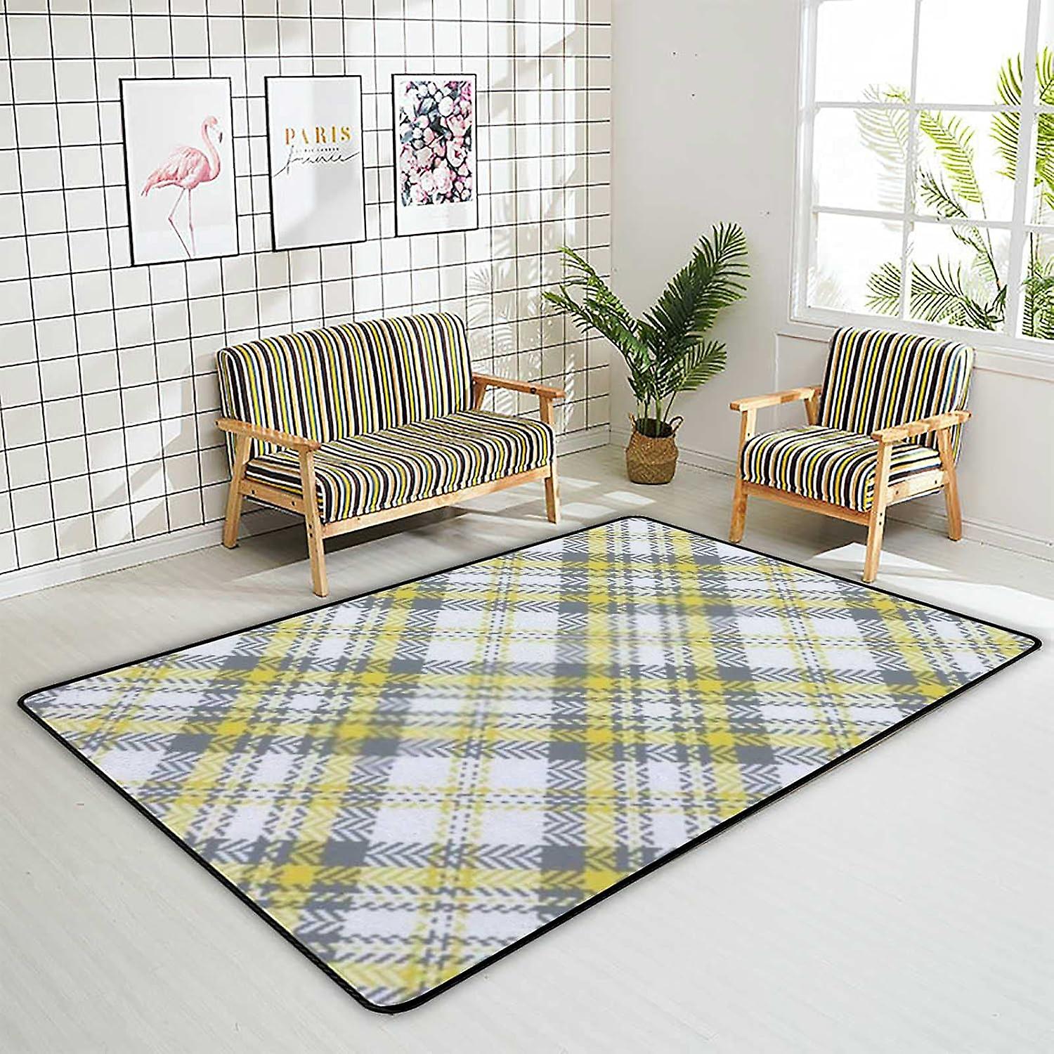 Soft Area Rugs Check Tartan Plaid Graphic Texture Floor Carpet Mat For Kids Playing Room Hardwood Floor Living Room 60x39in