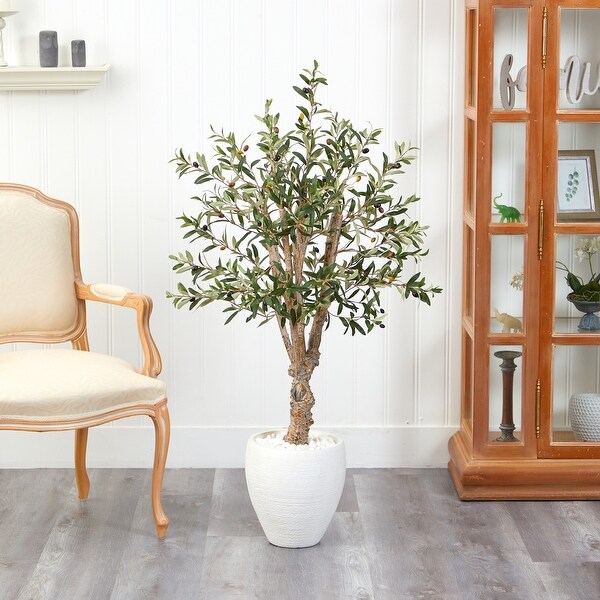 53 Olive Artificial Tree in White Planter