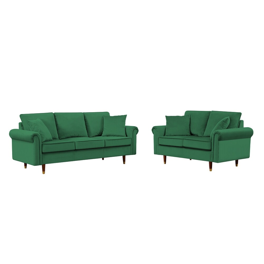 Modern Elegant Style Velvet Sofa Set  2 Seats and 3 Seats Sofa with Wood Legs and Wood Frame Suitable for Home Living Room