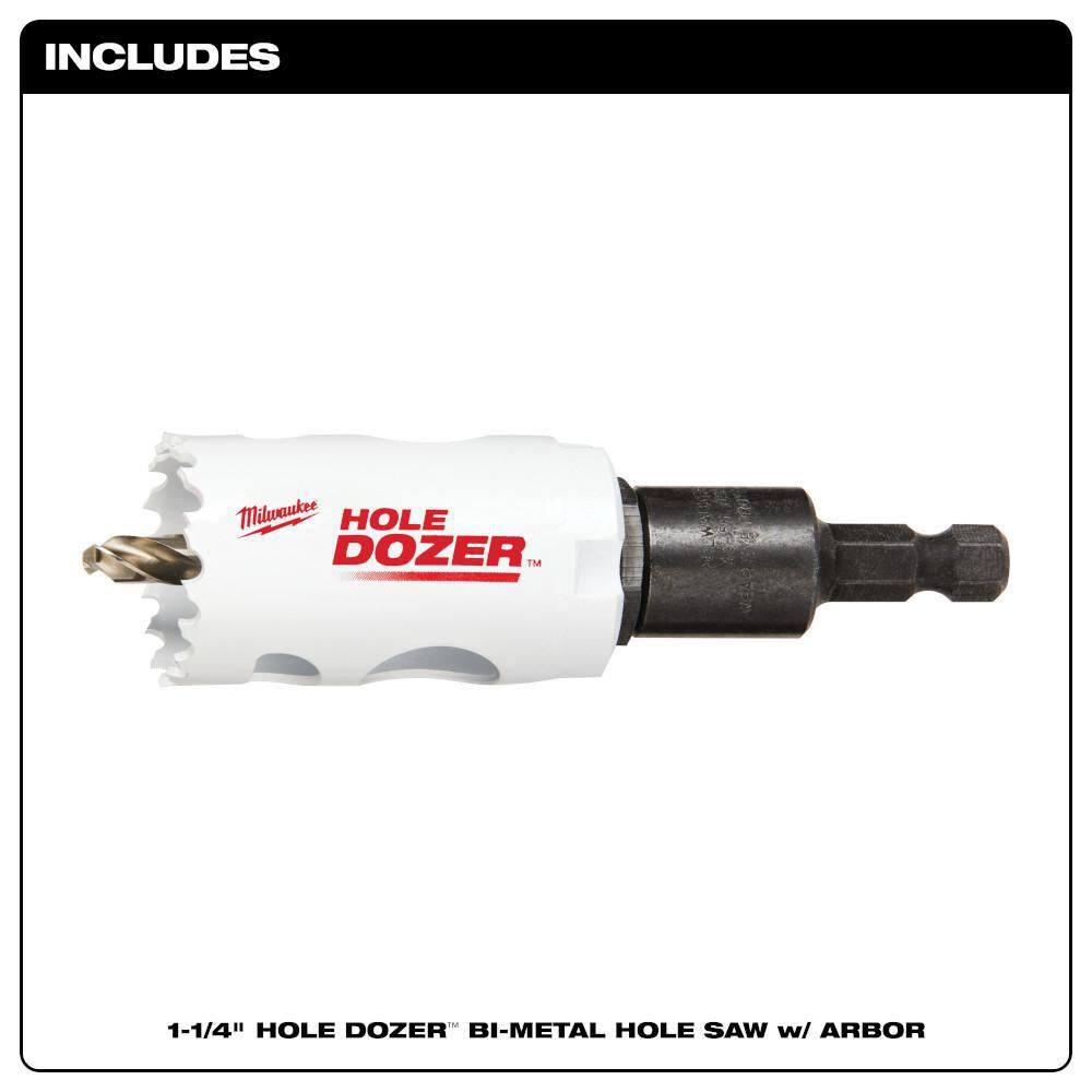 MW 1-14 in. Hole Dozer Bi-Metal Hole Saw with 38 in. Arbor  Pilot Bit 49-56-9664