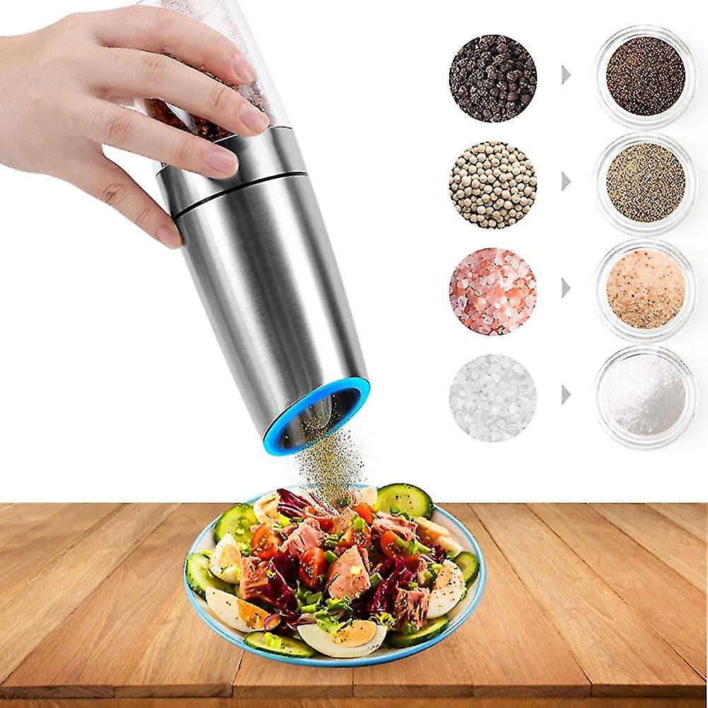 Gravity Salt And Pepper Grinder， Stainless Steel Electric Pepper Mill Automatic