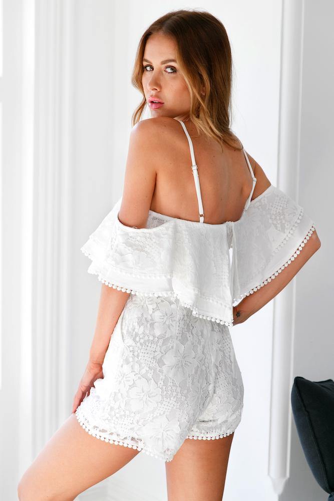 Lace Me Up Romper White