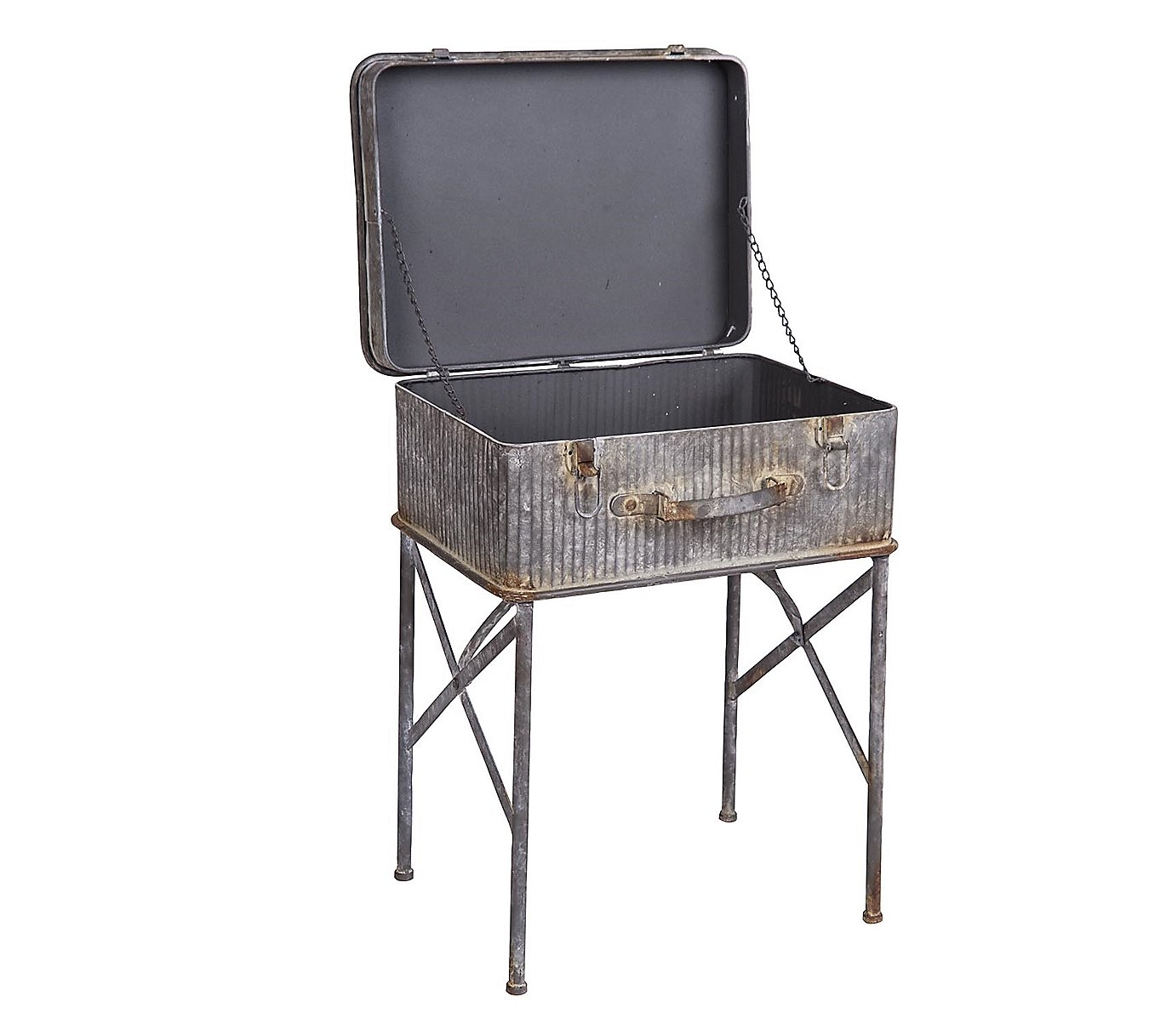 Foreside Home and Garden Distressed Metal Suitcase Side Table