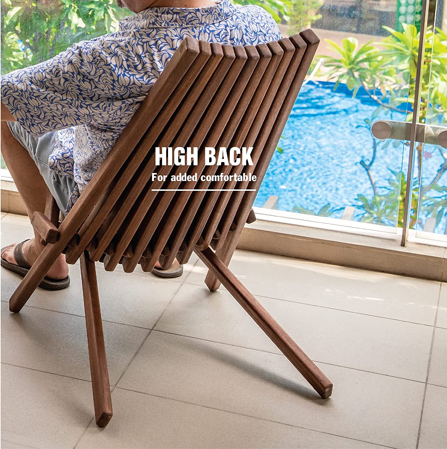 Melino Wooden Folding Chair for Outdoor， Low Profile Acacia Wood Lounge Chair with FSC Certified Acacia Wood