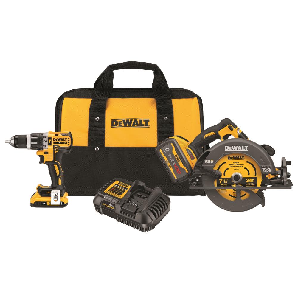 DEWALT 60V MAX* XR Circular Saw and 20V MAX* XR Hammer Drill/Driver Combo Kit DCK293D1X1 from DEWALT