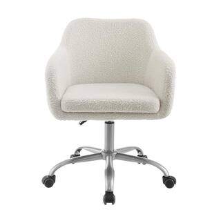 Linon Home Decor Barnes Cream Sherpa Upholstered 17 in. - 21 in. Adjustable Height Office Chair THD02669