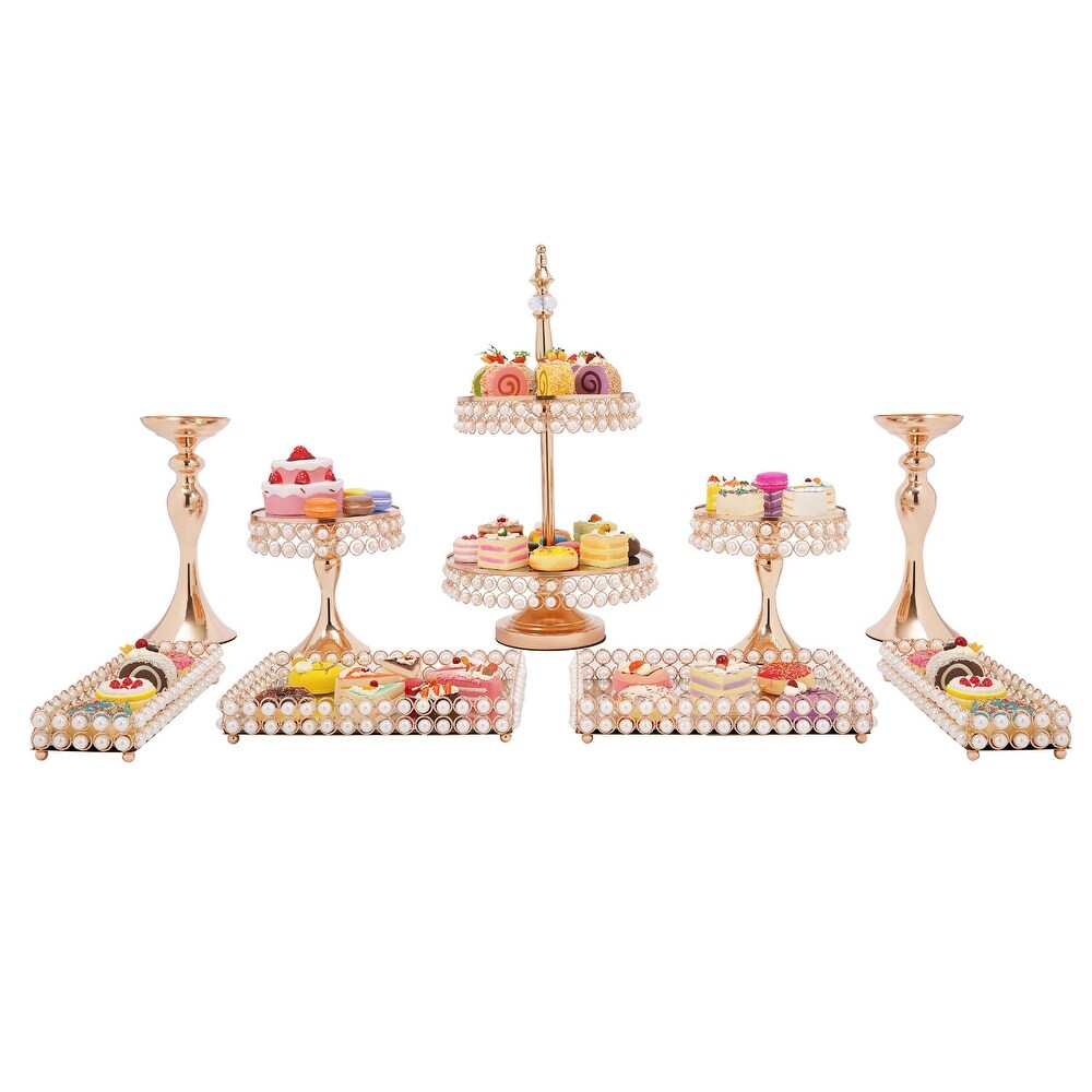 9 Pieces Gold Cake Stand Dessert Table Display Set