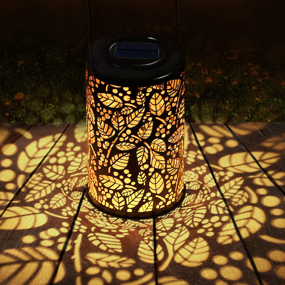 Garden Hanging Lights Solar Lantern Lights Outdoor，Metal Leaf Pattern Lights Lamp for Patio，Outside or Table (Leaf.)