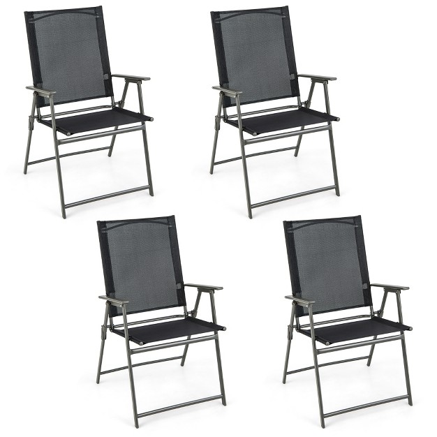 Costway 4pcs Patio Folding Portable Dining Chairs Metal Frame Armrests Garden Black grey white