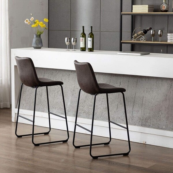 Home Beyond Set of 2 Pcs Synthetic Leather Upholstered Barstools Armlesss with Metal Frame UC-13HB