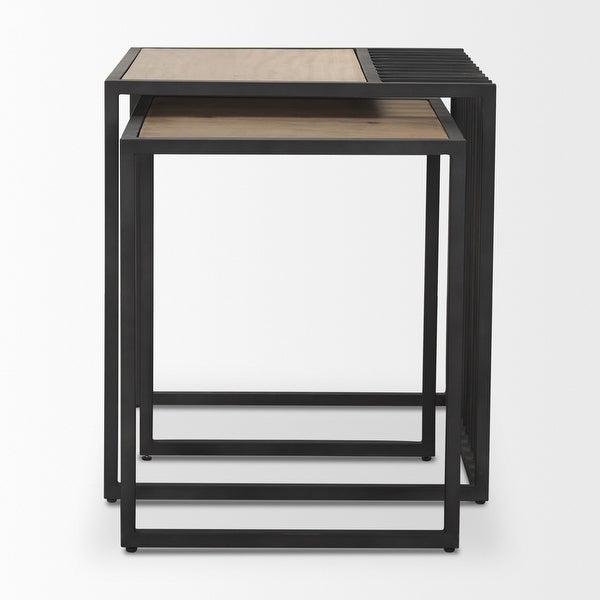 Miles Black Metal w/ Light Brown Solid Wood Nesting End Tables