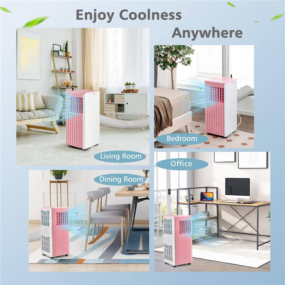 Costway 10000 BTU Portable Air Conditioner AC Unit 3-in-1 Cools 350 Sq. Ft. with Dehumidifier Remote in Pink FP10347US-PI