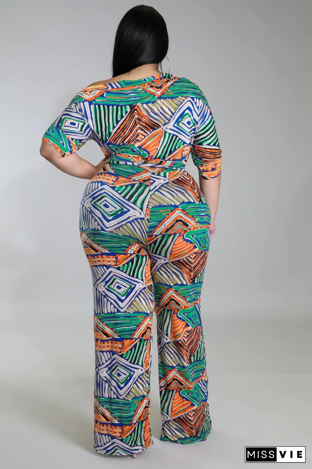 Off-the-shoulder Printed Plus Size Wide Leg Jumpsuit