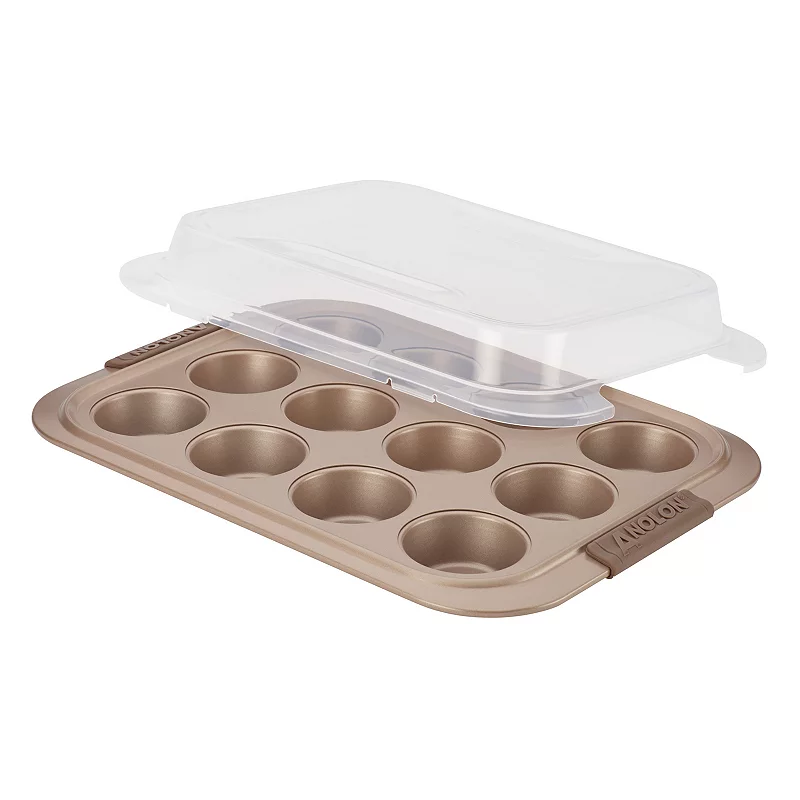 Anolon Advanced Bronze Nonstick Muffin Pan with Lid